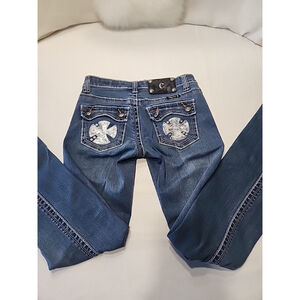 MISS "C" Y2K Blue Bedazzled Low Rise Bootcut Jeans 26X31 Retro,EUC